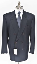 NWT BRIONI Navy Blue Wool Peak Lapel Double Breasted Sport Coat 50 S EU 60 
