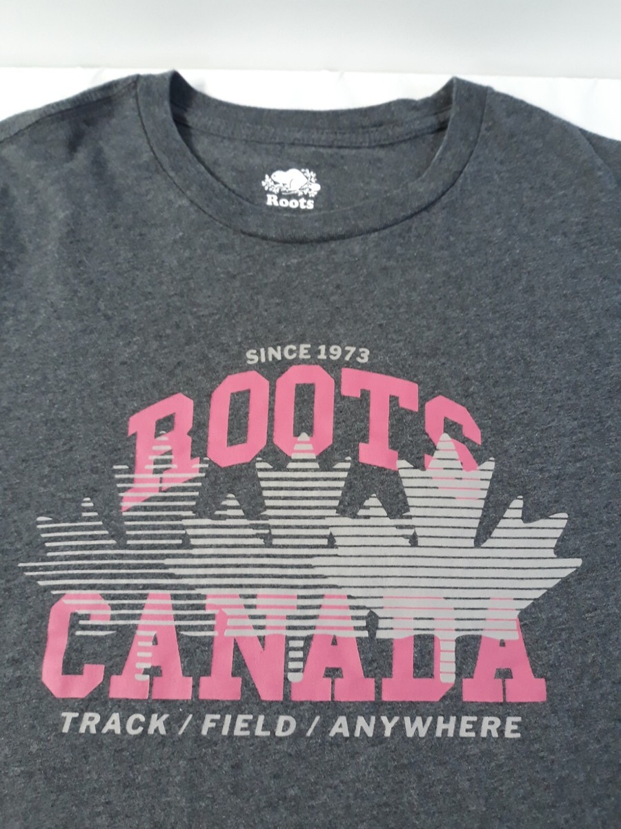 Roots Canada T Shirt Size Medium Gray Long Sleeve Track & Field