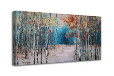 Ardemy White Birch Tree Canvas Wall Art Blue Forest Painting Landscape Panora...