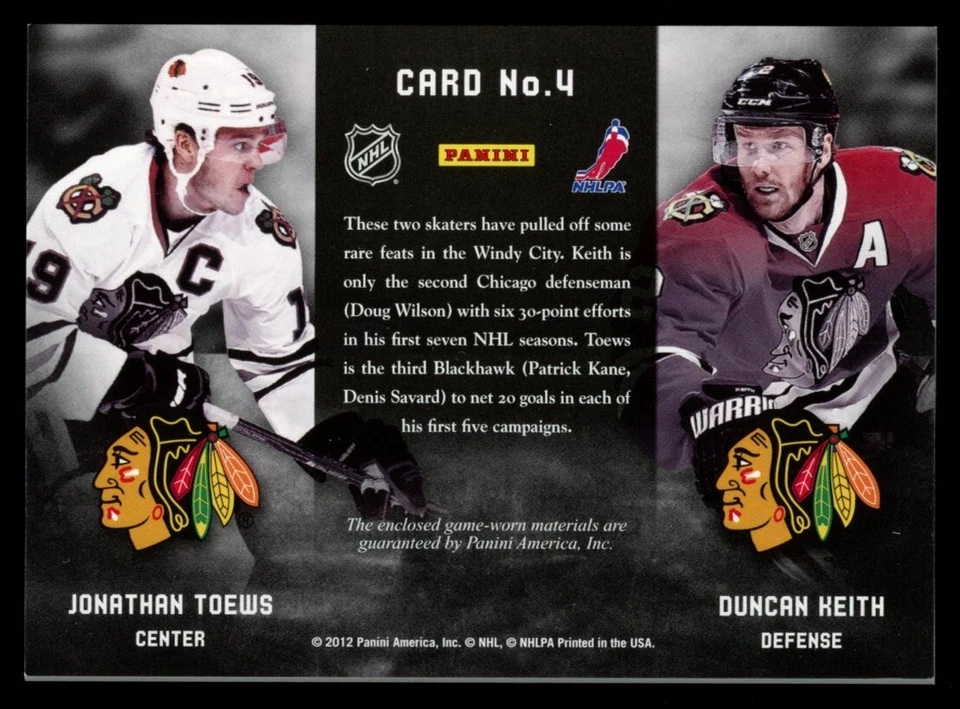 2011 PANINI PRIME TOEWS/KEITH HAWK PRIME COMBOS #4 Dual Jersey 221/225 - Image 2 of 3