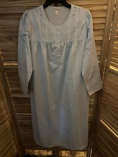 Miss Elaine Vintage Women  s Size S Long Nightgown Light Blue Embroidered Satin