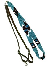 Showman Teal, Black  White Corded  Leather Contest/Roping Reins