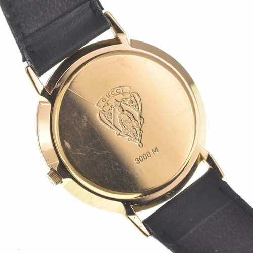 GUCCI 3000M Gold Plated / Leather black Dial Quartz Men's Watch P#140956 - Picture 6 of 8