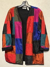 Chico's Silk Patchwork Blazer Size 1 Small Festive Beaded Embroidered Boho Gypsy