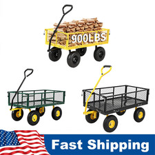   900lbs Heavy Duty Garden Cart Wagon, 2-in-1 Utility Yard Cart w/ Removable Side