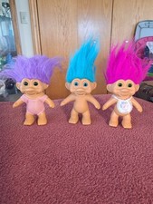 T.N.T. 1991 Vintage Purple, Blue  Pink Hair Troll Dolls Set Of 3