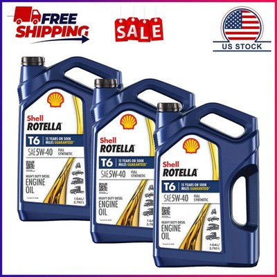 (3 pack) Shell Rotella T6 Full Synthetic 5W-40 Diesel Engine Oil, 1 Gallon