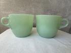 PAIR Vintage Fire King Jadeite St. Denis C Handle Cup, 1700s line, GLOSSY EUC