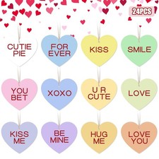 Valentines Day Tree Ornaments 24Pcs Candy Hearts XOXO Love Wooden Tree Ornaments