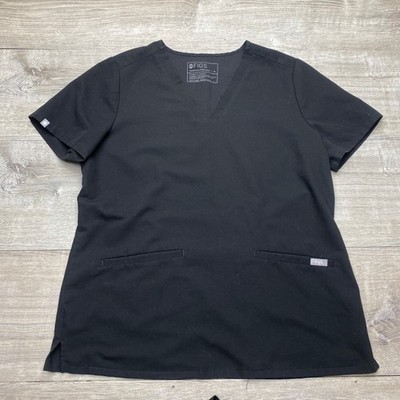 FIGS Scrub Top Technical Collection Women Med Black V-Neck Short Sleeve 2-Pocket