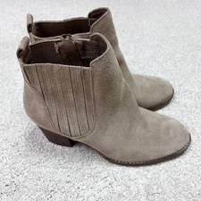 Crown Vintage Booties Cindy Leather Taupe Women's Size 8 M Pull On Side Zip