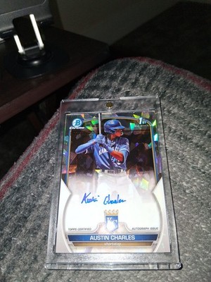 2023 Bowman Chrome Austin Charles 1st Atomic Auto /100 Royals CPA-AC