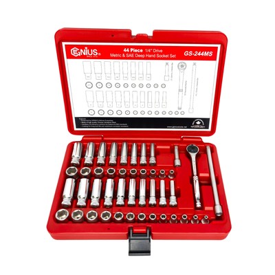 Genius Tools 44 Piece 1/4'' Dr. Metric & SAE Deep Hand Socket Set - GS-244MS