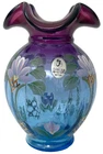 Fenton Mulberry Glass Hand Painted Vase Signed Bill Fenton 2003 Rare