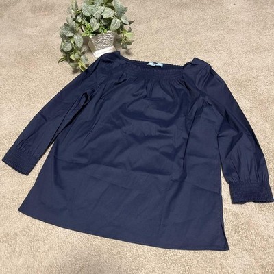 USED PRADA LONG-SLEEVED BLOUSE, NAVY, SIZE 36 (TOP) GOOD