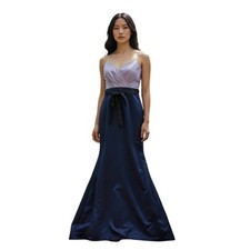 WHITE by Vera Wang Strapless Gown Navy Lavender Bow Formal Evening Size 6