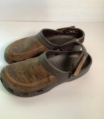 Crocs Yukon Vista Clogs Men's Size 11 Brown Leather Upper Slip On Back Strap