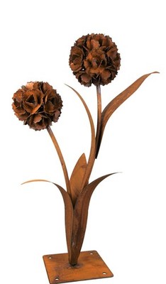 Edelrost Pusteblume mit 2 Blüten auf Platte 90 cm Edelrostblume Metallblume Rost