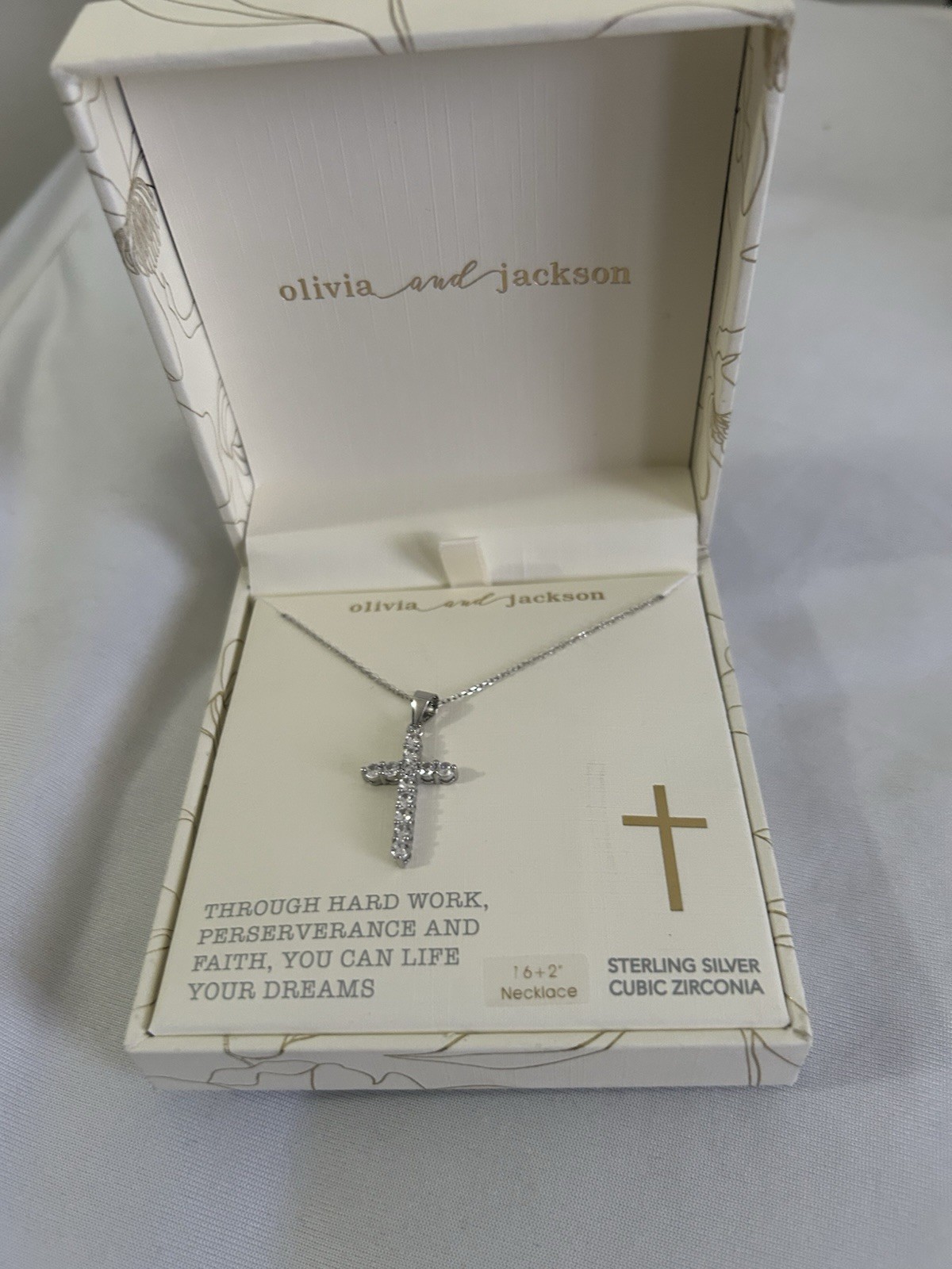 Olivia and Jackson Sterling Silver Cubic Zirconia Cross Necklace image 2