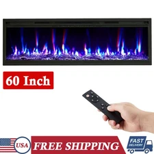 60'' Electric Fireplace Wall Mounted & Recessed Heater with Remote Control/Timer