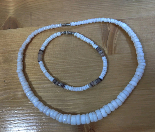 Vintage Hawaiian Puka Shell Necklace Choker 17” & 9" Bracelet Boho Surfer - Picture 2 of 7