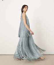 ASOS Edition Ultimate Fringe Racer Neck Maxi Dress In Powder Blue