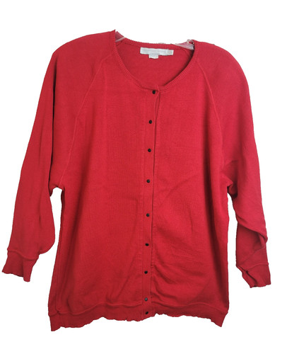 Geoffrey Beene, Vtg 80s Geoffrey Beene Sportswear Red Snaps Cardigan Sweater Women's Size Large