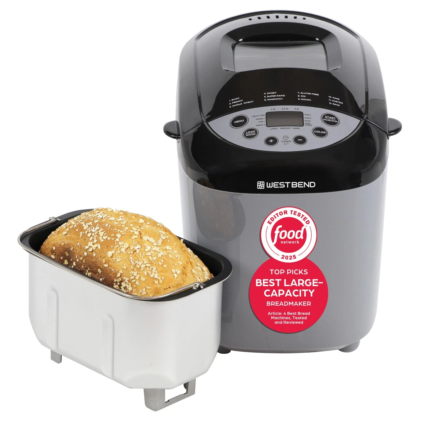 3 lb Gray Bread Machine with 12 Settings Gluten Free Custom Loaf Sizes