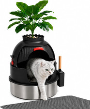 Gimars Hidden Litter Box with Faux Plant, Stainless Steel Litter Box Enclosure,