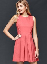 New GAP Women Orange Linen Cotton Sleeveless Lined Fit & Flare Dress 12P Petite