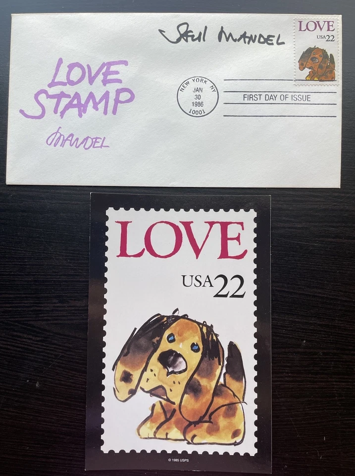 1986 LOVE PUPPY USPS 1st day of issue Stamped envelope and postcard signed - Image 2 of 4
