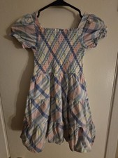 gymboree girls Pastel Plaid Sun Dress With Smocking Size 6