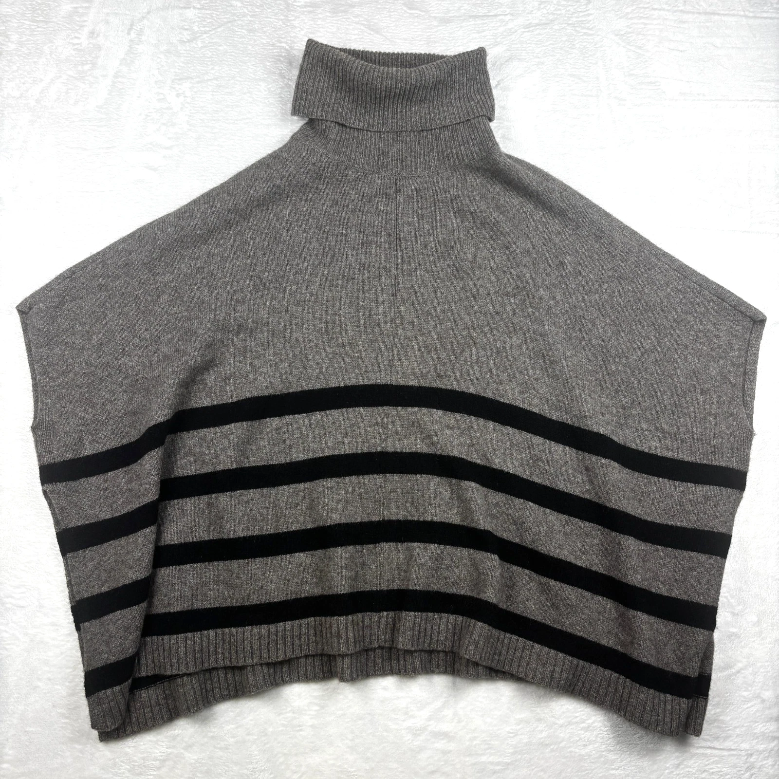 Eileen Fisher Yak Wool Poncho Womens 0/S Gray Brown Petite Cowl Turtleneck