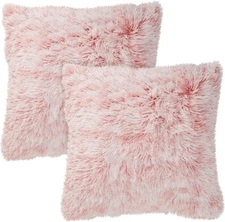 Juvale Blush Pink Faux Fur Throw Pillow 18" x (Pack of 2), 