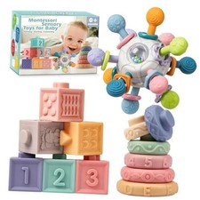 3 in 1 Montessori Toys for Babies 0-3-6-12 Months, Rattle Teether  Baby