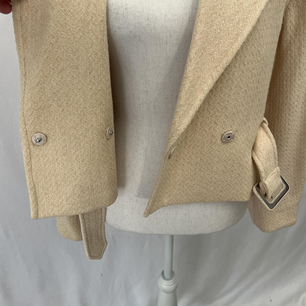 & Other Stories Jacket Womens 2 Beige Wool Herringbone Belted Short LA Atelier View 6
