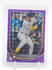 CHRISTIAN YELICH 2025 BOWMAN CHROME PURPLE GEOMETRIC /250 #70 BREWERS Q0107