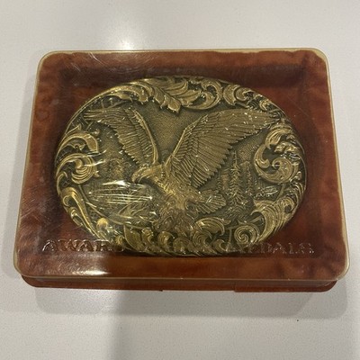 Award Design Metals Flying Eagle Bronze Belt Buckle men's USA New Old Stock