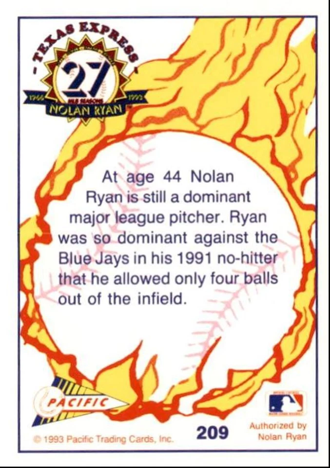 1993 Pacific Texas Express Baseball Card Nolan Ryan Still Dominant Texas Rangers - Image 2 of 2