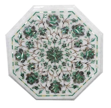 15" Marble Table top Semi Precious Stones malachite floral inlay home decor