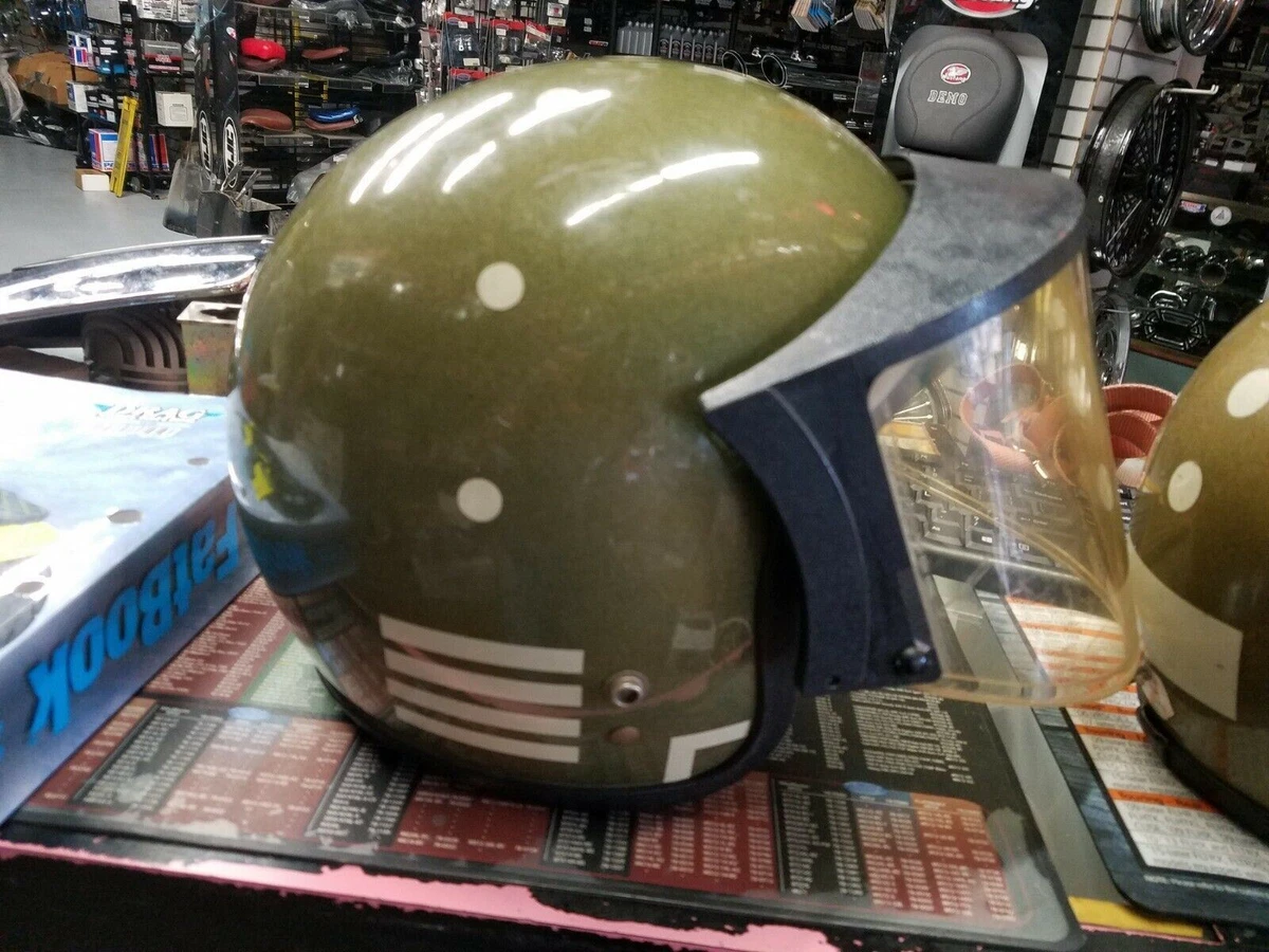 Vintage PR Saber Helmets 70 s flip shields Metalflake Green Old Skool Motorcycle