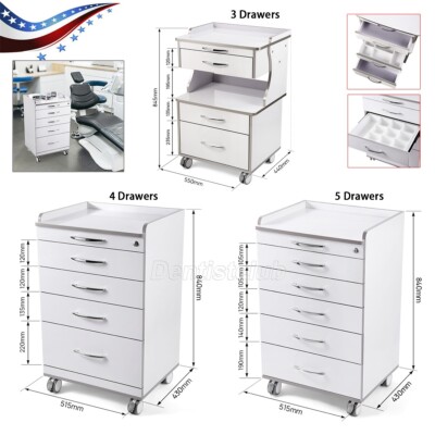Carro de gabinete de almacenamiento móvil dental portátil con 3/4/5 cajones