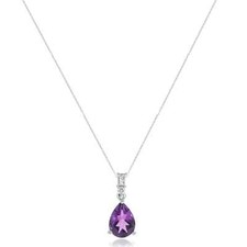 Ohne Kette 10K Weiss Gold Natürlich Amethyst Und Diamanten Damen Dainty Anhänger
