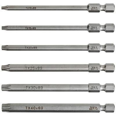 WERA TORX  Bit Biteinsatz T10, T15, T20, T25, T30, T40 TX Bits 89mm Lang E6.3