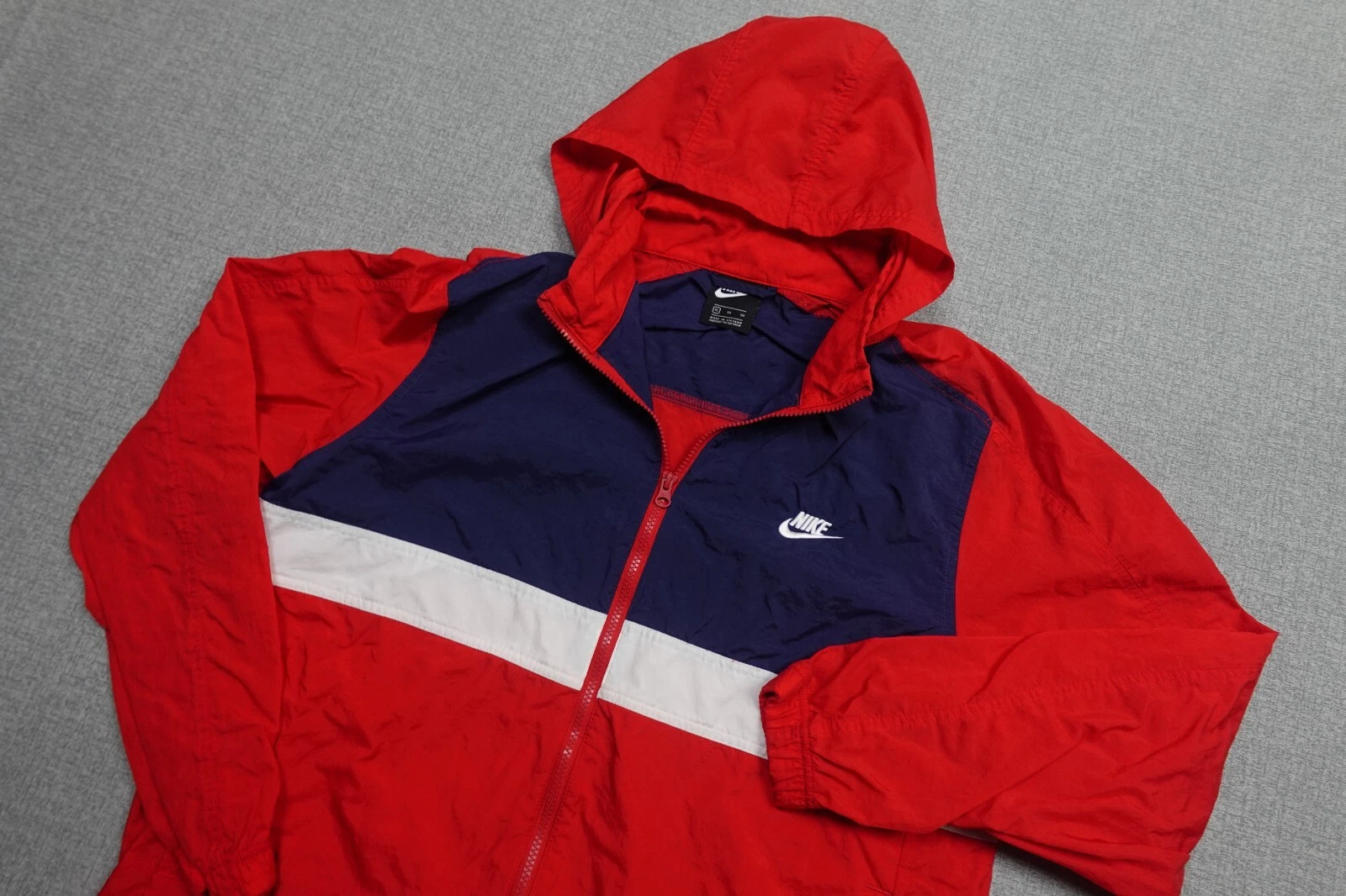 Nike Windbreaker Jacket Mens XL Red Packable Hood Wishing Track Lightweight