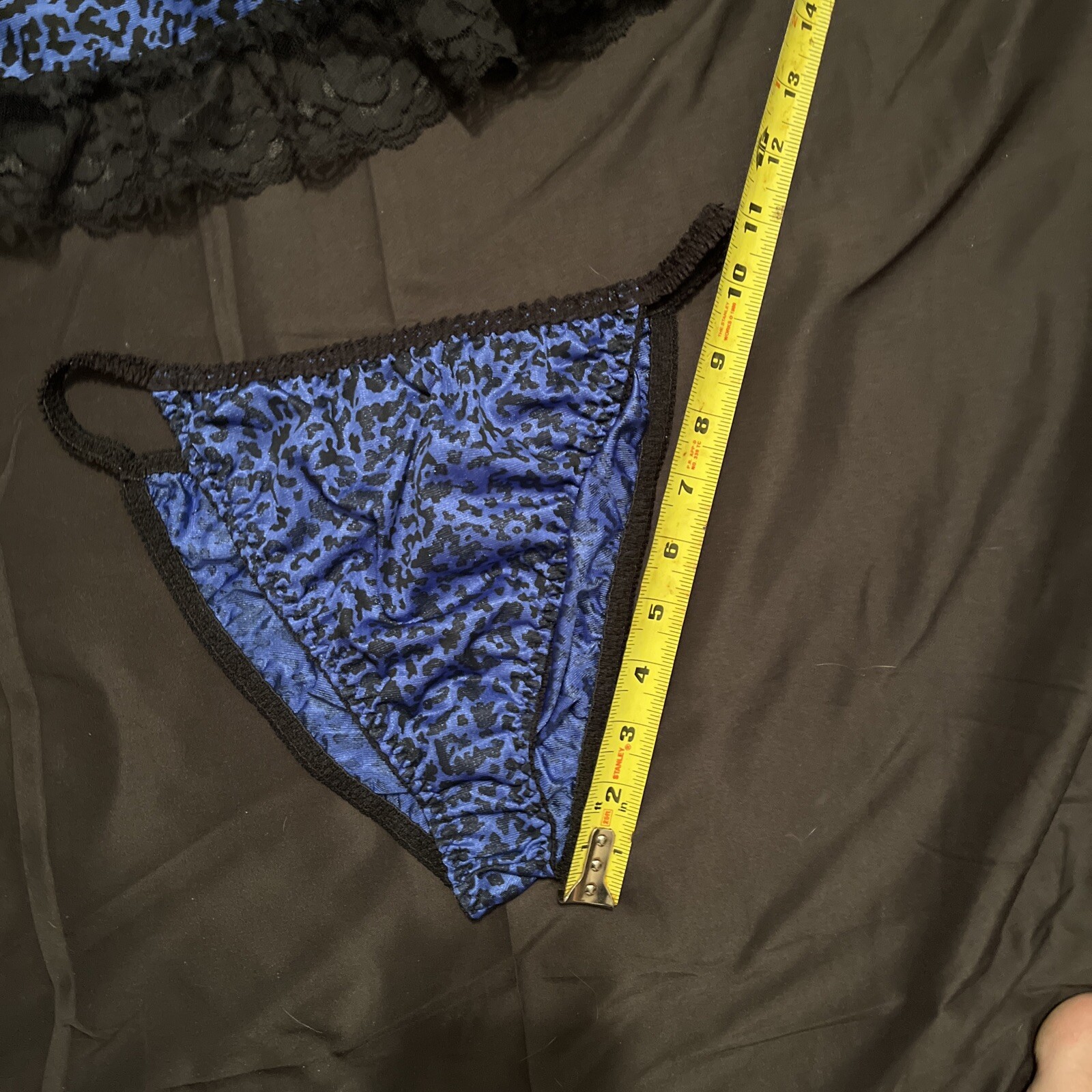 Vtg Alana Gale 2 Piece Blue Leopard Animal Print Lace Tie Front Lingerie Size S