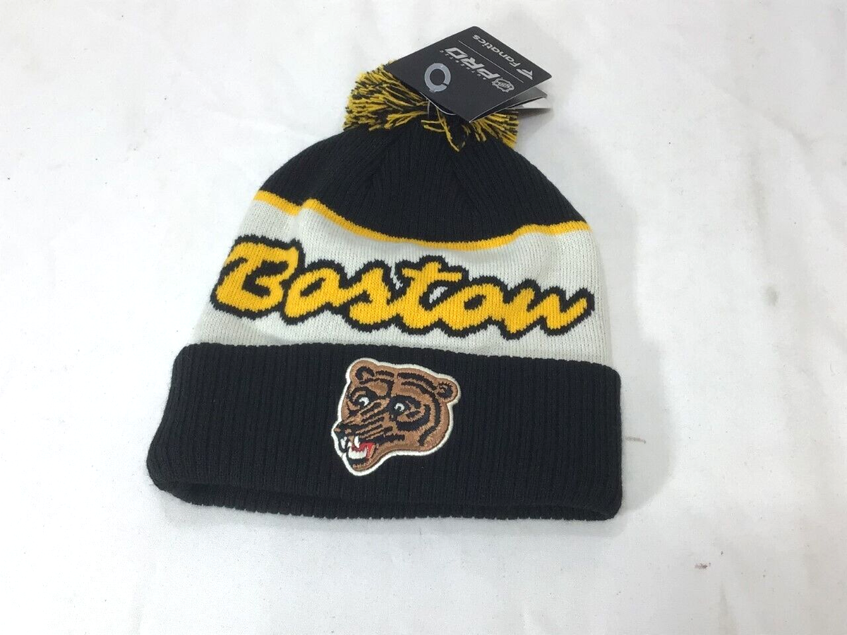Bruins Youth Puck Pattern Pom Knit Hat Boston Bruins 2023 Pom-Pom Knit Beanie Gift School Sporty Travel Unisex Winter display picture 1
