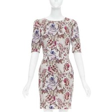 DOLCE GABBANA purple grey silk Barocco flower print sheath dress IT42 M