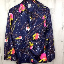 Jantzen Vtg 60  s 70s Retro Shirt Multicolor Disco Polyester Button Up USA Med