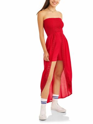 NO BOUNDARIES Dress Juniors' SIZE XS RED Smocked Walk Thru --i5